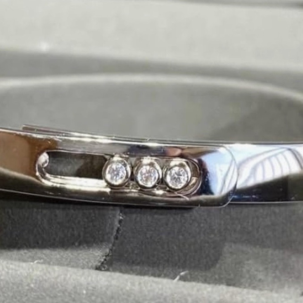 Silver Luxurious Minimal Gold-Plated Bangle | Three Crystal Sliding Bracelet